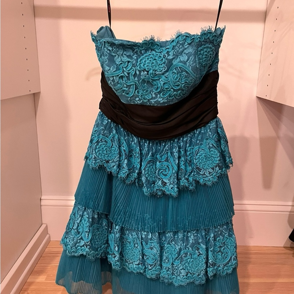Betsey Johnson Teal Lace and Pleated Dress